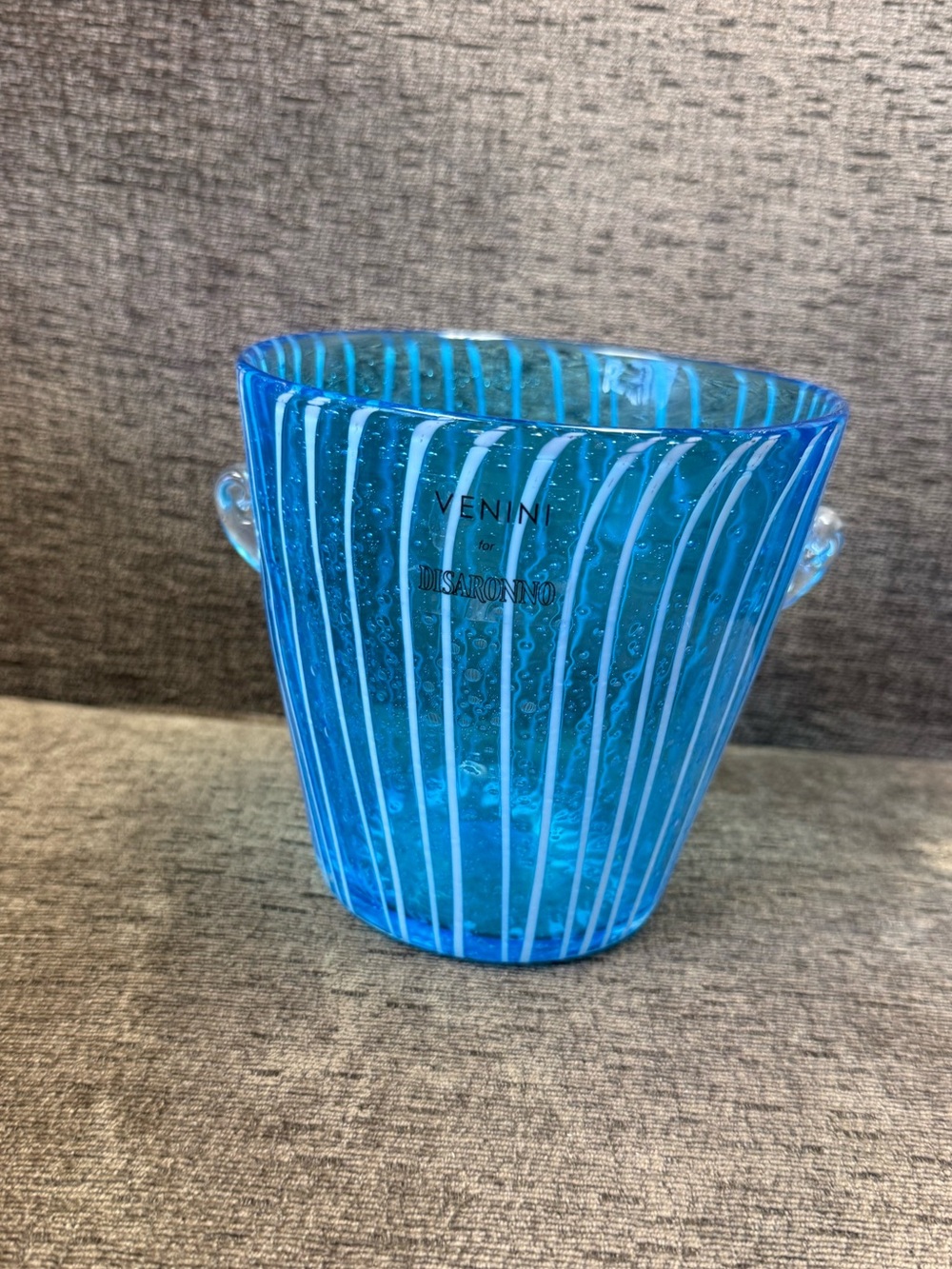 Vintage Venini for Disaronno Blue & White Murano Glass Ice Bucket.